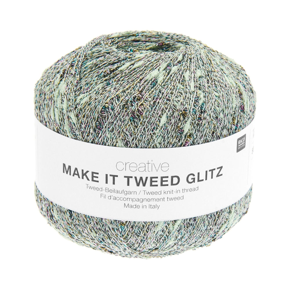Rico Creative Make It Tweed Glitz Mint 005 Effektgarn – 57% CV, 33% PA, 10% MTF, 50g / 525m