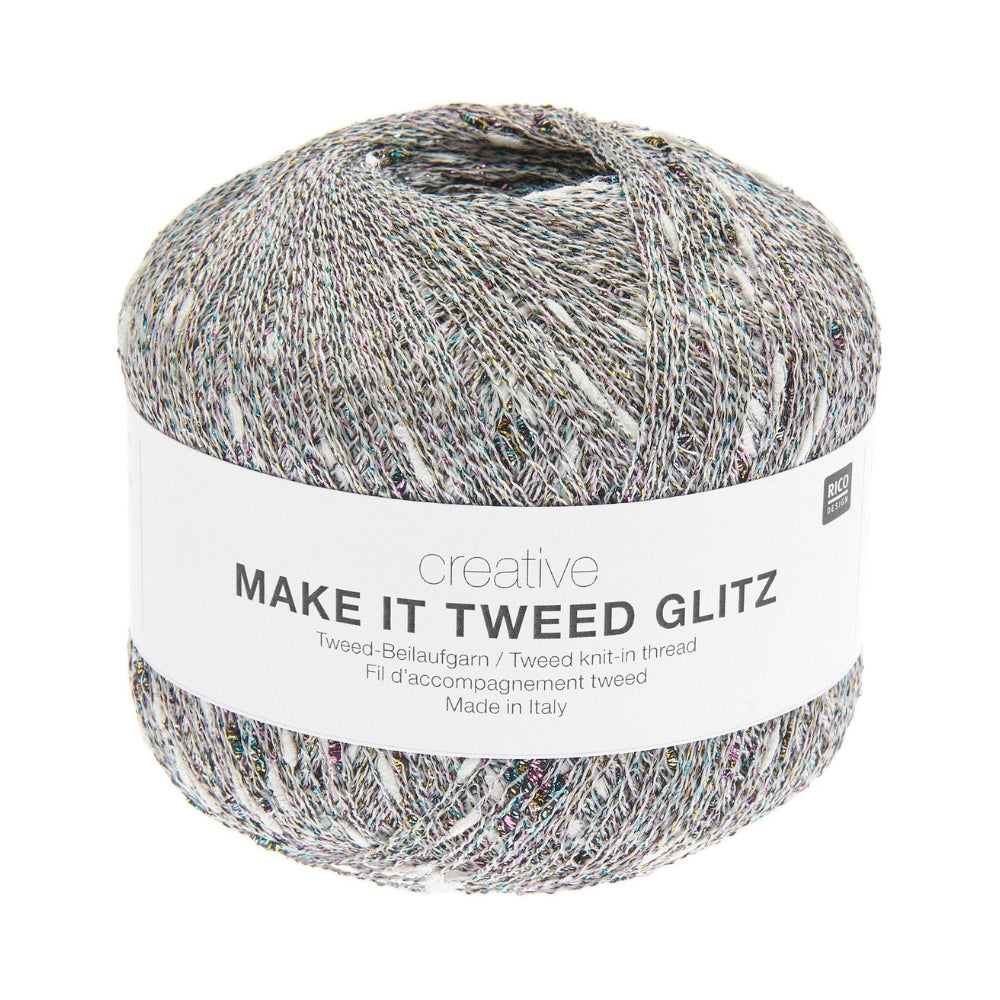 Rico Creative Make It Tweed Glitz Natur 001 Effektgarn – 57% CV, 33% PA, 10% MTF, 50g / 525m