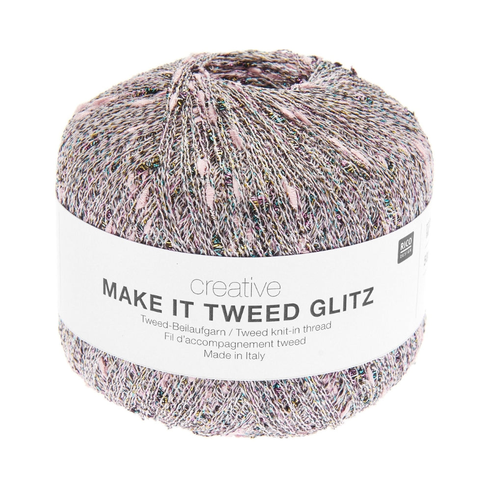 Rico Creative Make It Tweed Glitz Rosa 003 Effektgarn – 57% CV, 33% PA, 10% MTF, 50g / 525m