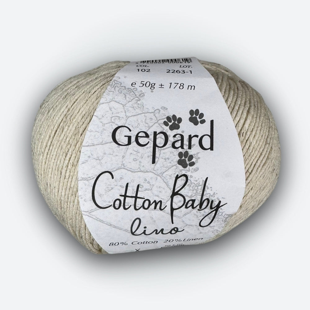 Gepard - Cotton Baby Lino - Natur - 102 – 80%Baumwolle, 20%Leinen, weiches Garn aus Baumwolle und Leinen für Sommerstrick