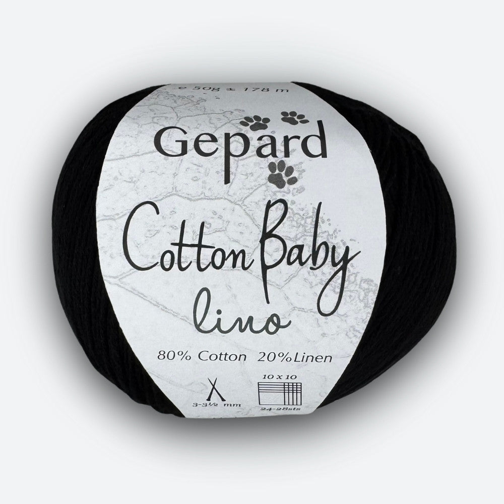 Gepard - Cotton Baby Lino - Schwarz - 599 – 80%Baumwolle, 20%Leinen, weiches Garn aus Baumwolle und Leinen für Sommerstrick