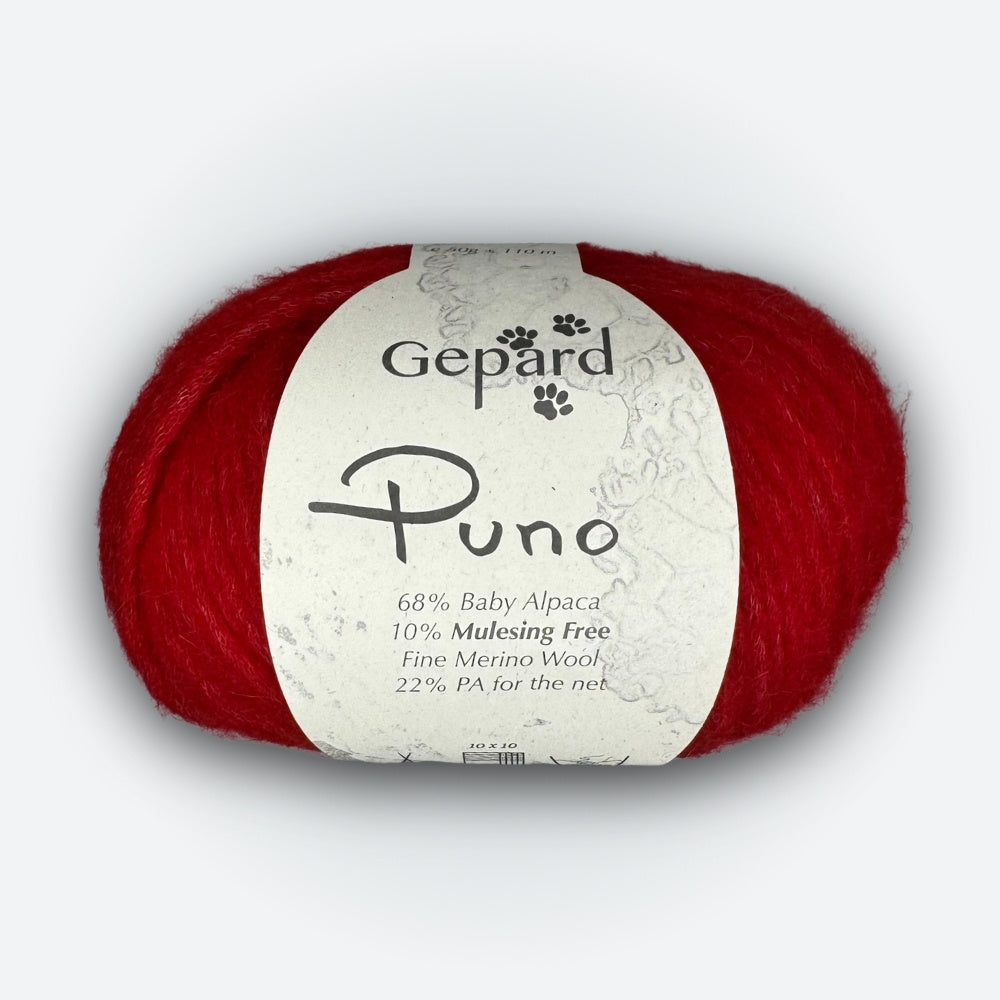 Gepard - Puno - Bright Red - 334 – hochwertige Wolle für kreative Strickideen, detailreich beschrieben für alle, die nicht sehen können.