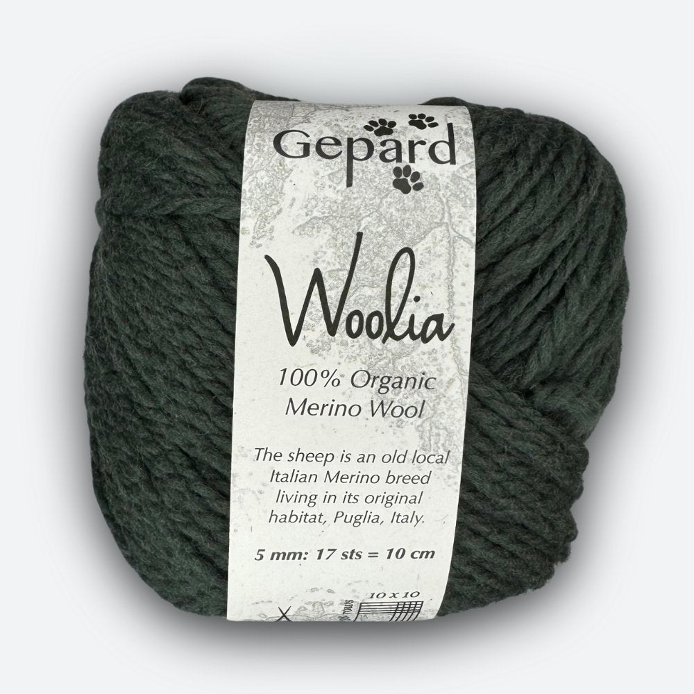 Gepard - Woolia - Dark Fern - 866 – hochwertige Wolle für kreative Strickideen, detailreich beschrieben für alle, die nicht sehen können.
