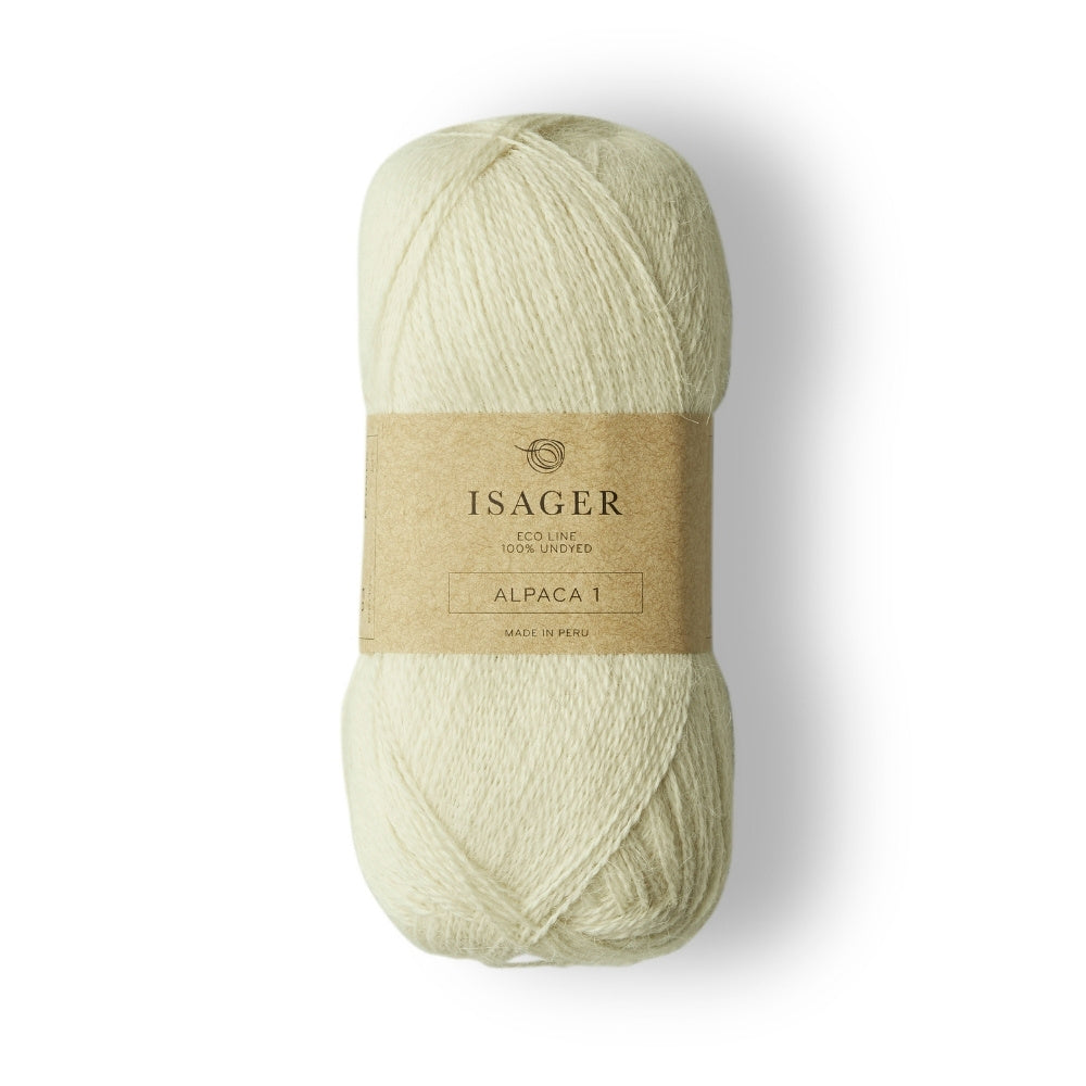 Weiches,  ultrafeines Alpaka-Garn von Isager in Naturfarbe. Ideal für feine Strickprojekte und zum Kombinieren mit anderen Garnen.