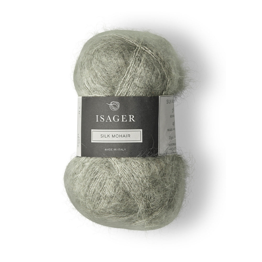 Feines Mohair/Seide-Garn in edlem Silberton für luxuriöse Strickideen.