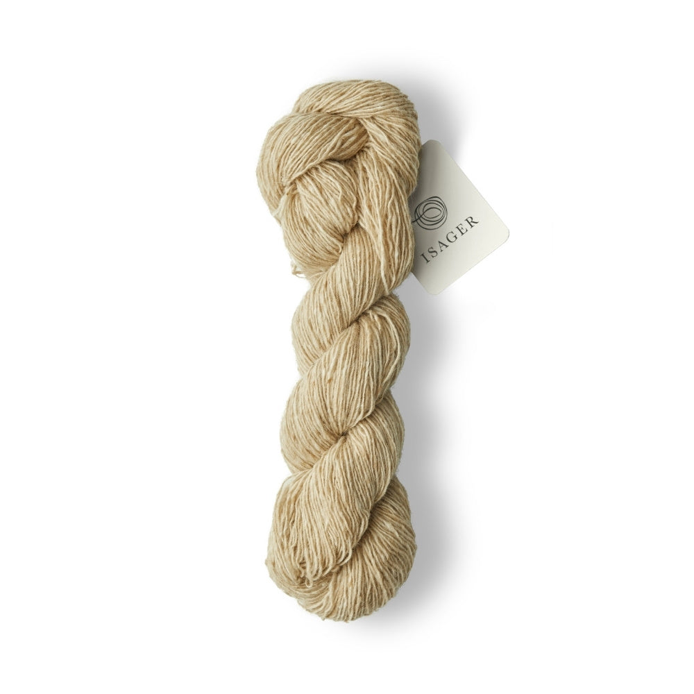 Sanftes Sand-Tweed – 70% Wolle, 30% Mohair für strukturierte Strickmodelle.